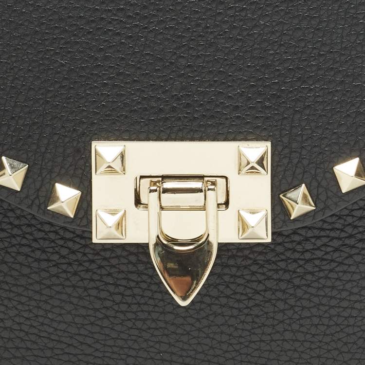 Pre Owned Valentino Rockstud Small Black Leather Crossbody Bag