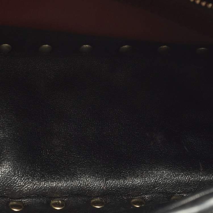 Pre Owned Valentino Rockstud Black/Off White Leather and Snakeskin Trim Flower Crossbody Bag