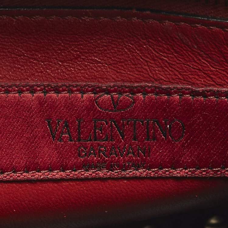 Pre Owned Valentino Rockstud Black/Off White Leather and Snakeskin Trim Flower Crossbody Bag