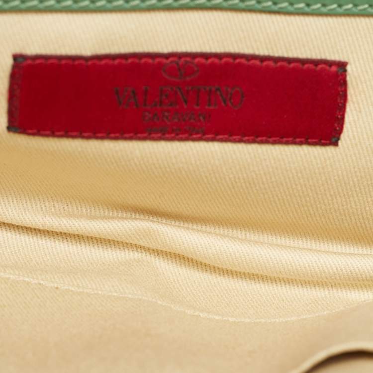 Pre Owned Valentino Green/Beige Patent Leather Bow Flap Clutch