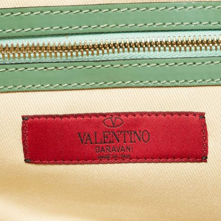 Pre Owned Valentino Green/Beige Patent Leather Bow Flap Clutch