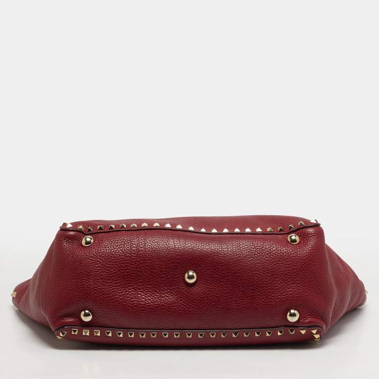 Pre Owned Valentino Rockstud Trapeze Medium Red Leather Tote