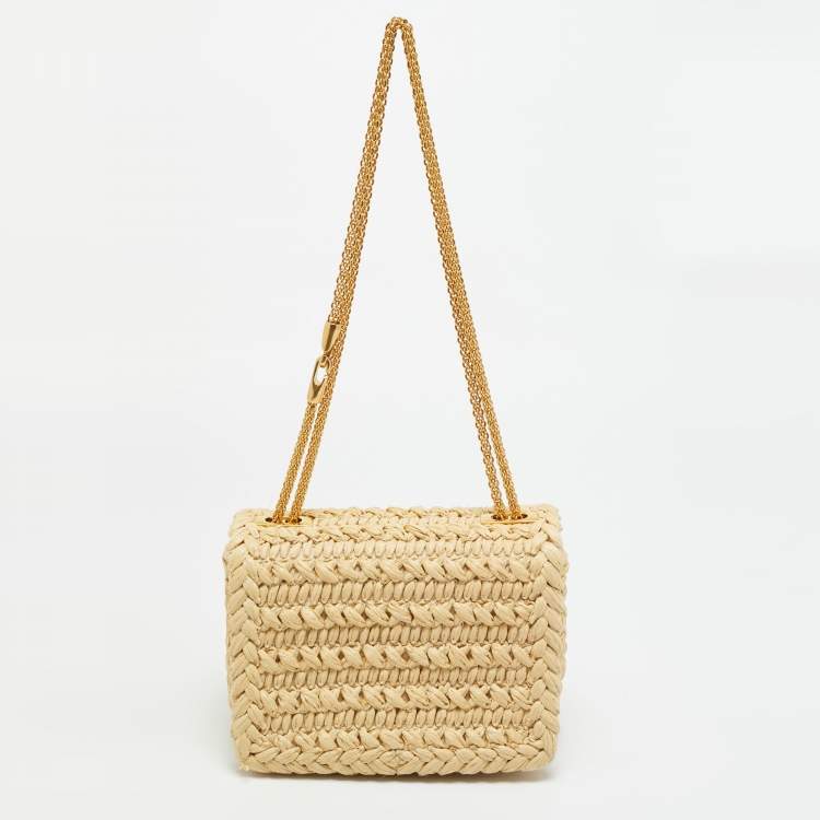 Pre Owned Valentino One Stud Beige Raffia Shoulder Bag