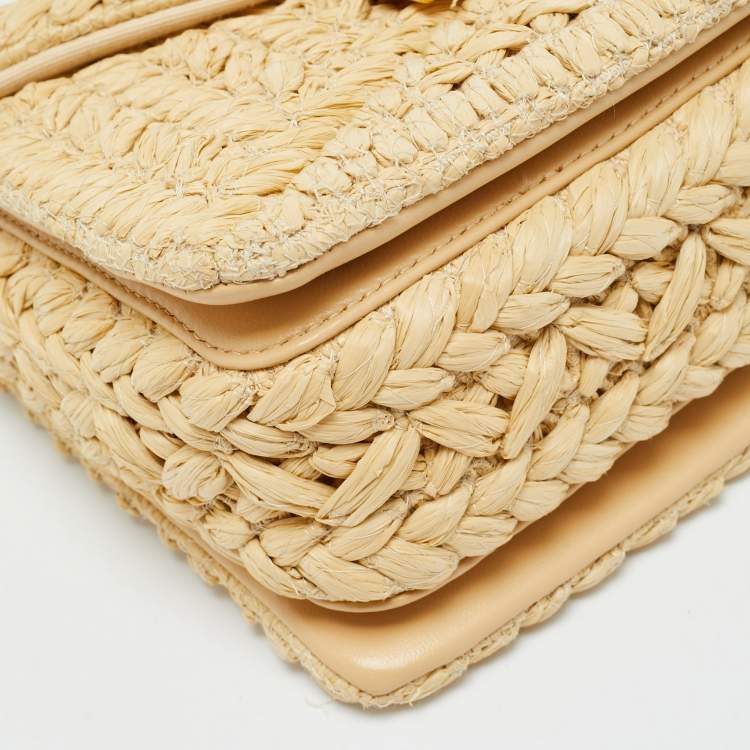 Pre Owned Valentino One Stud Beige Raffia Shoulder Bag