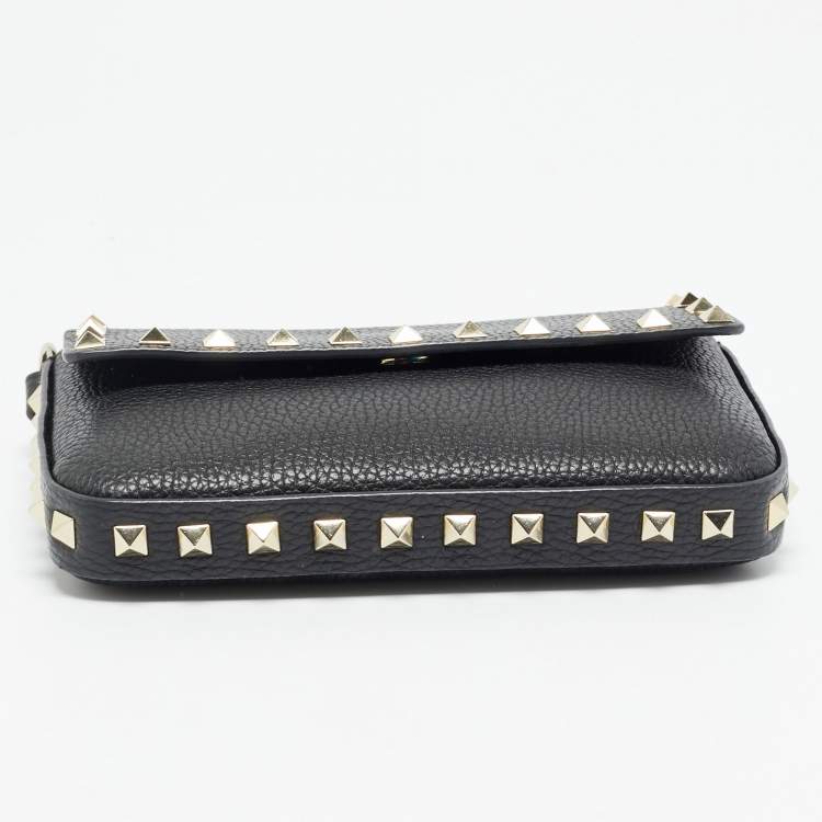 Pre Owned Valentino Rockstud Black Leather Clutch Bag