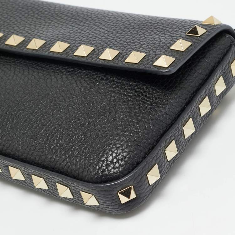 Pre Owned Valentino Rockstud Black Leather Clutch Bag