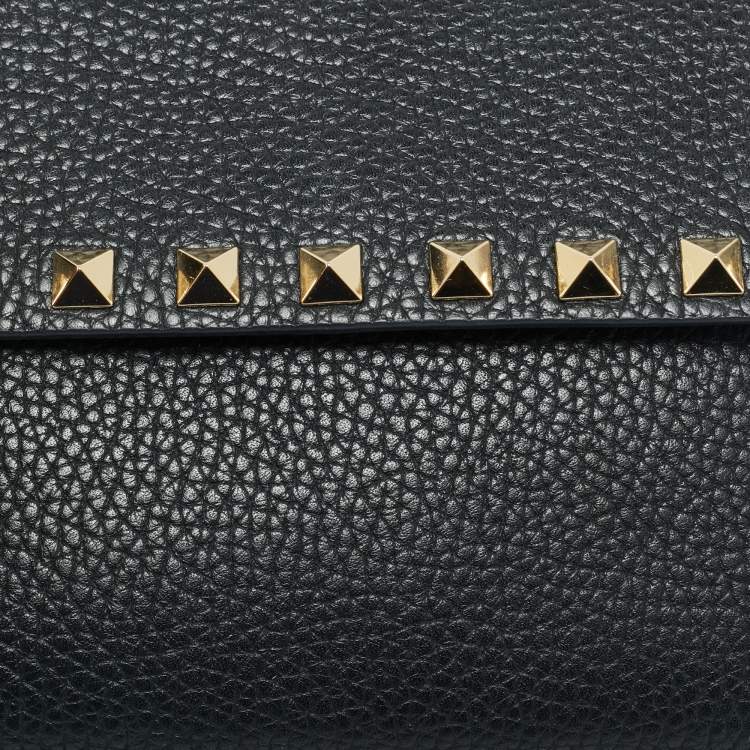 Pre Owned Valentino Rockstud Black Leather Clutch Bag
