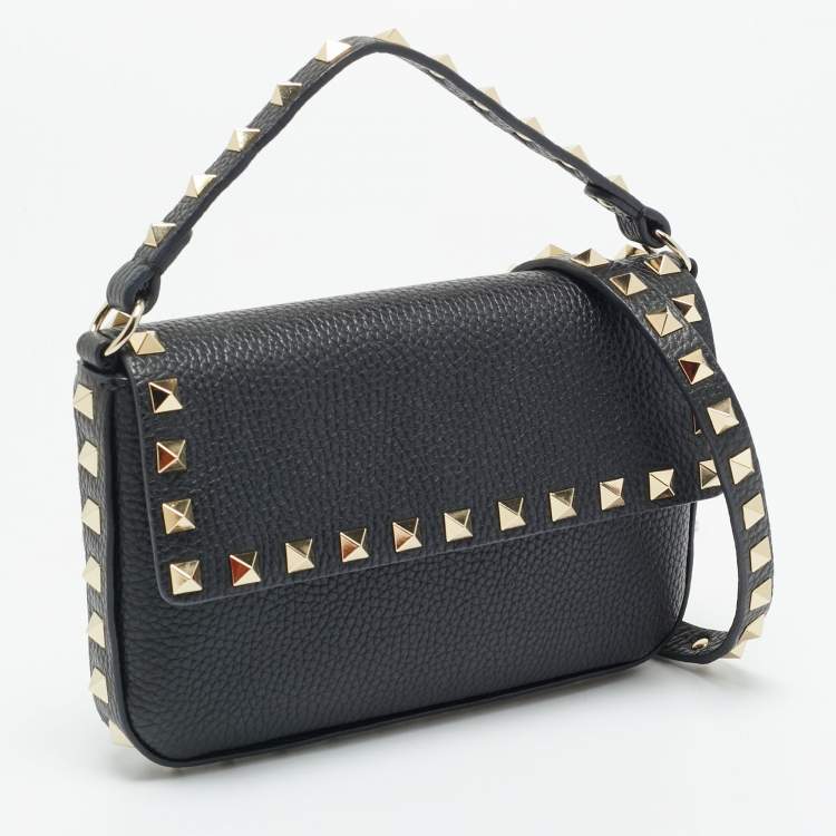 Pre Owned Valentino Rockstud Black Leather Clutch Bag