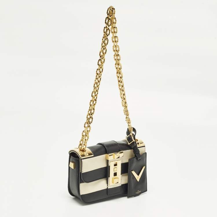 Pre Owned Valentino B-Rockstud Black/White Leather Shoulder Bag