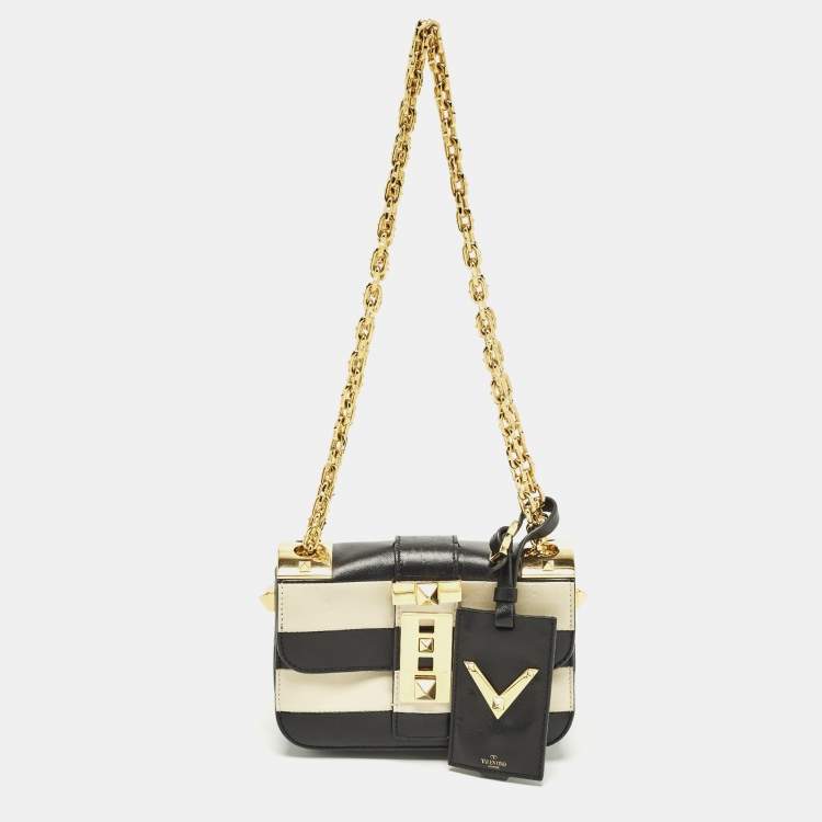 Pre Owned Valentino B-Rockstud Black/White Leather Shoulder Bag