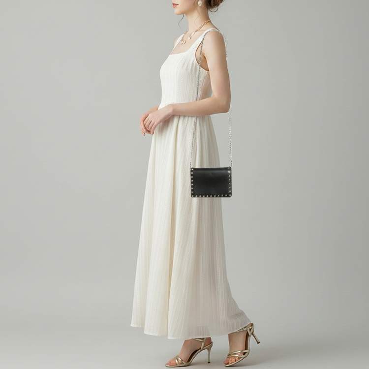 Pre Owned Valentino Rockstud Black Leather Chain Clutch