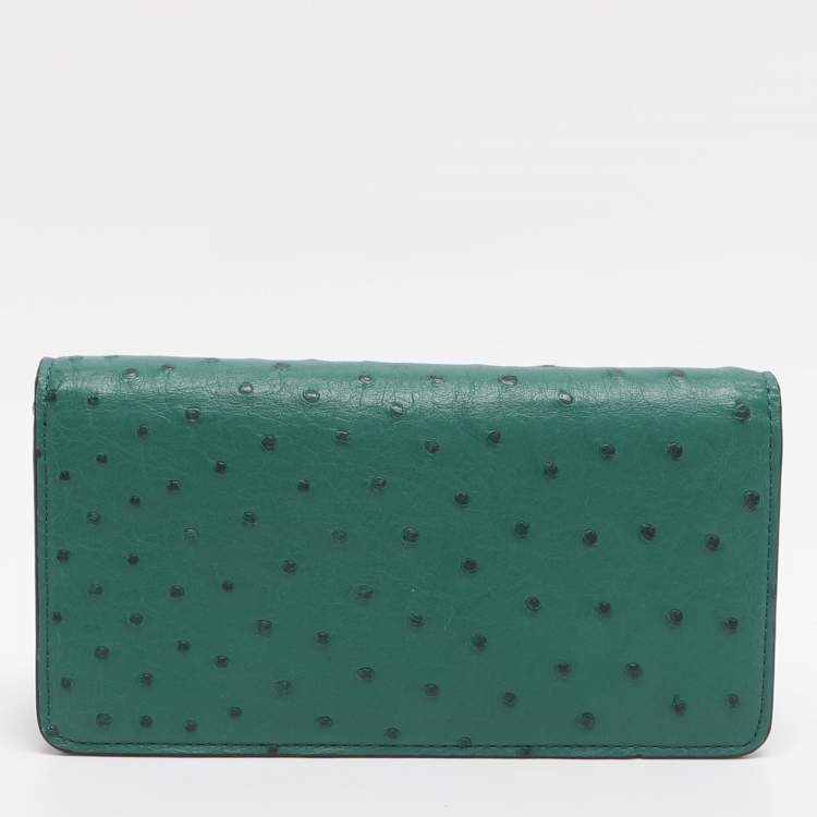 Pre Owned محفظة على سلسلة فالنتينو VSling جلد النعام الأخضر