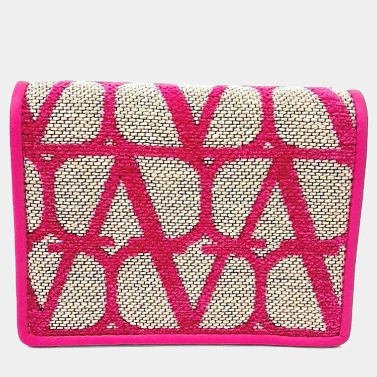 Pre Owned Valentino Pink Canvas Toile Iconograph Bifold Wallet