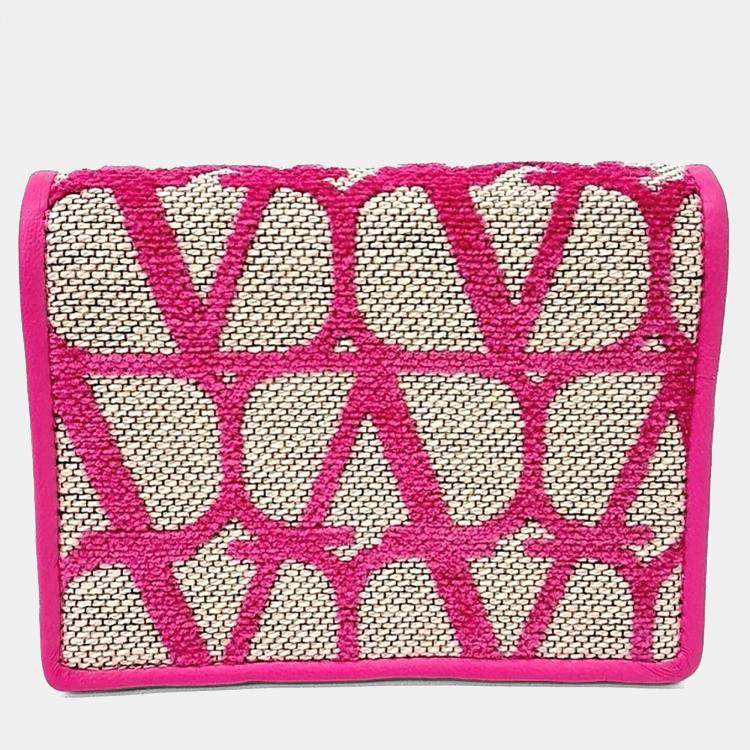Pre Owned Valentino Pink Canvas Toile Iconograph Bifold Wallet