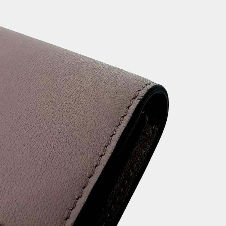 Pre Owned Valentino Brown Leather Mini V-Logo Card Holder