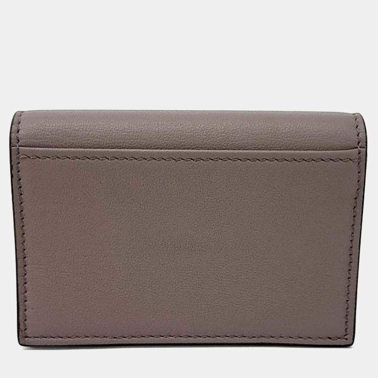Pre Owned Valentino Brown Leather Mini V-Logo Card Holder