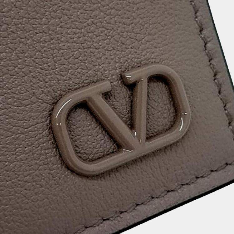 Pre Owned Valentino Brown Leather Mini V-Logo Card Holder