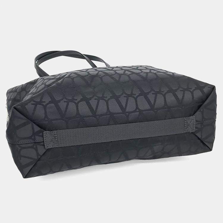 Pre Owned Valentino Black Canvas Toile Iconograph Fabric Shopper Bag