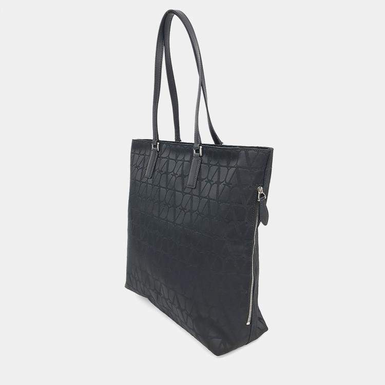 Pre Owned Valentino Black Canvas Toile Iconograph Fabric Shopper Bag