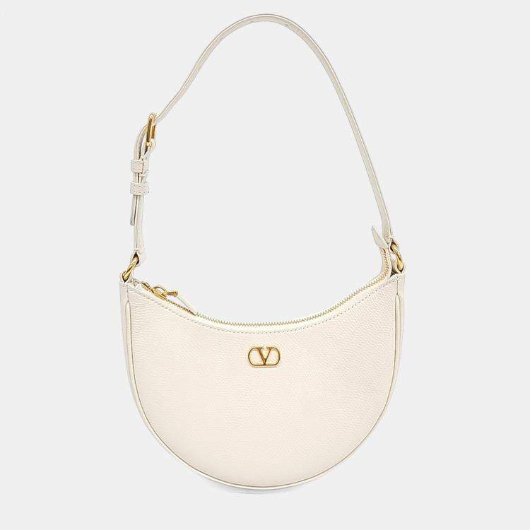 Pre Owned Valentino White Leather V-Logo Mini Hobo Bag