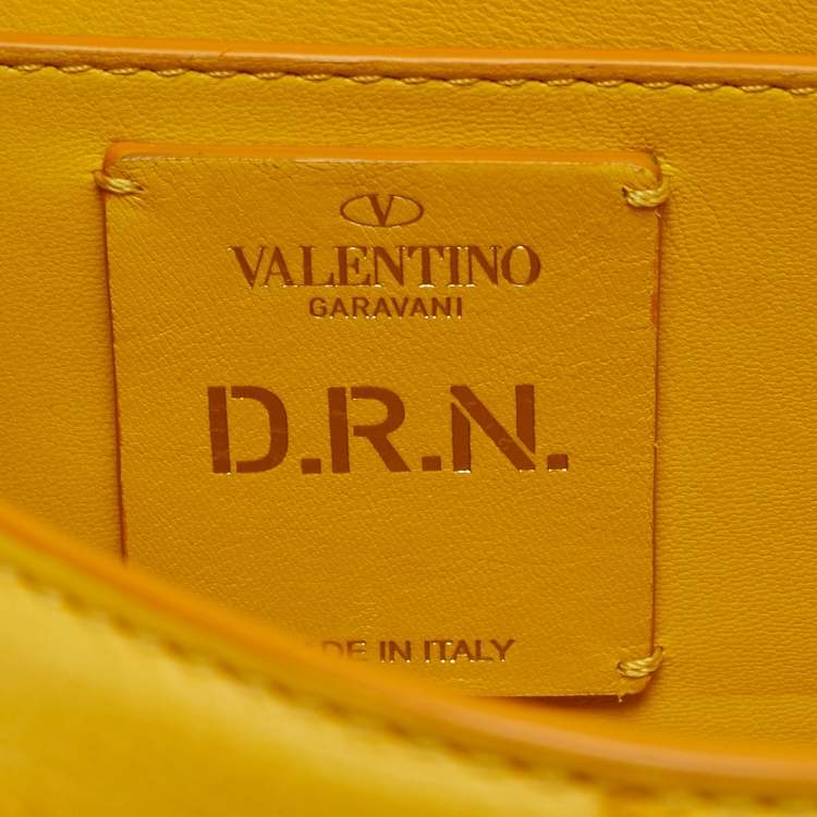 Pre Owned Valentino VSling Mini Yellow Ostrich Leather Top Handle Bag
