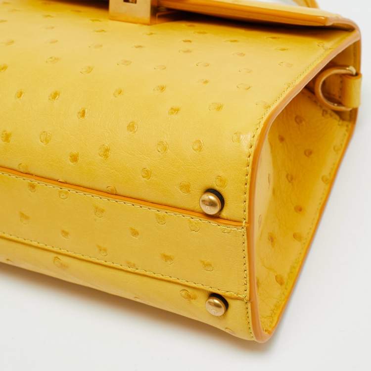 Pre Owned Valentino VSling Mini Yellow Ostrich Leather Top Handle Bag