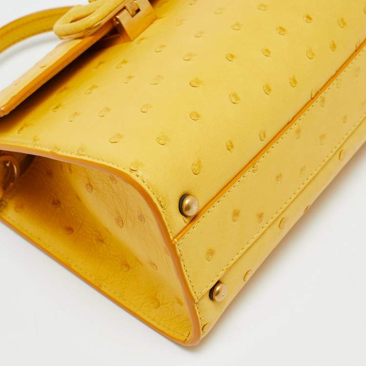Pre Owned Valentino VSling Mini Yellow Ostrich Leather Top Handle Bag