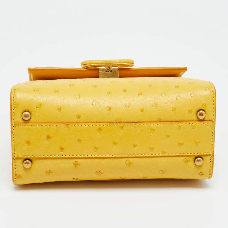 Pre Owned Valentino VSling Mini Yellow Ostrich Leather Top Handle Bag