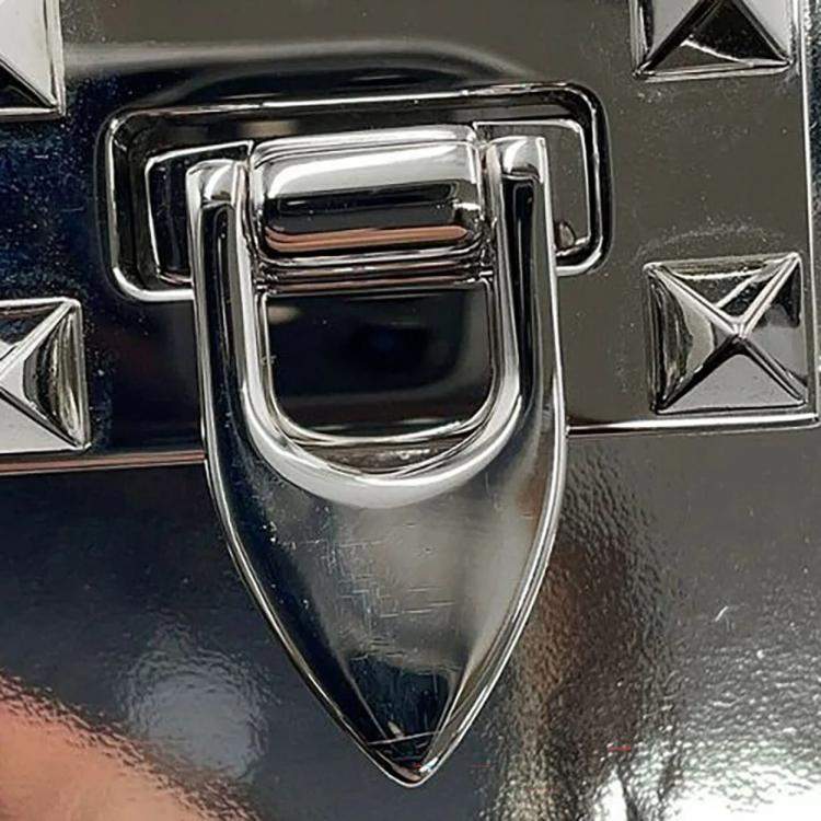 Pre Owned Valentino Garavani Rockstudded Shoulder Bag Silver Patent Leather