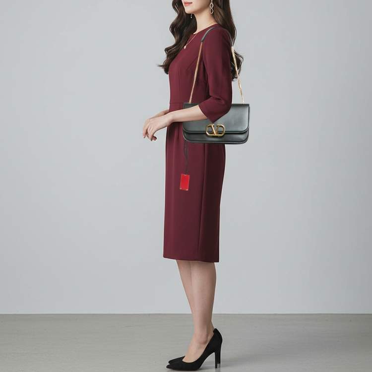 Pre Owned Valentino VSling Black Leather Chain Flap Shoulder Bag