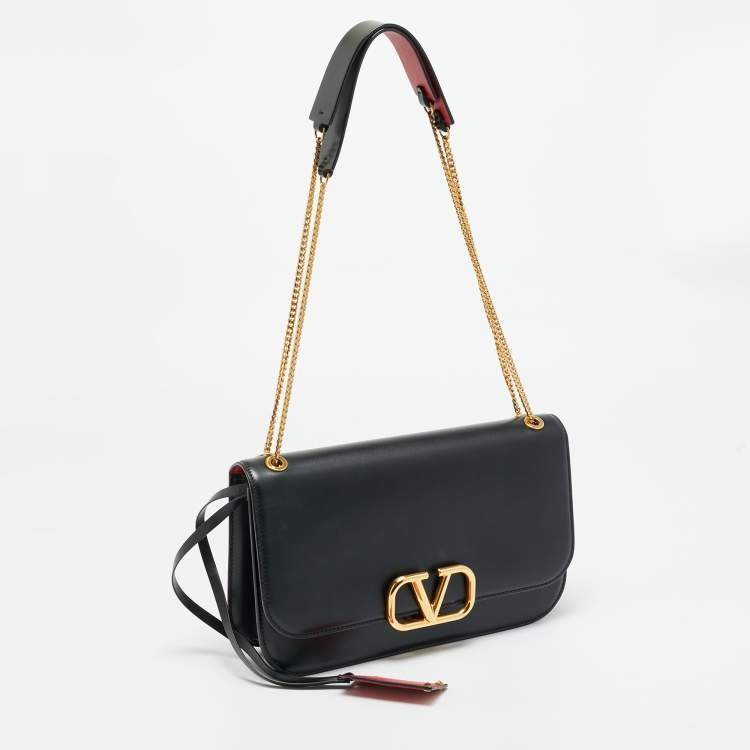 Pre Owned Valentino VSling Black Leather Chain Flap Shoulder Bag