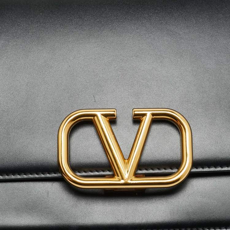 Pre Owned Valentino VSling Black Leather Chain Flap Shoulder Bag