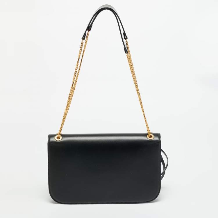 Pre Owned Valentino VSling Black Leather Chain Flap Shoulder Bag