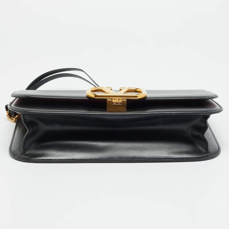 Pre Owned Valentino VSling Black Leather Chain Flap Shoulder Bag