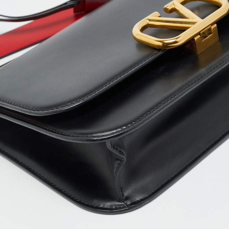 Pre Owned Valentino VSling Black Leather Chain Flap Shoulder Bag