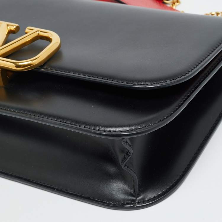 Pre Owned Valentino VSling Black Leather Chain Flap Shoulder Bag