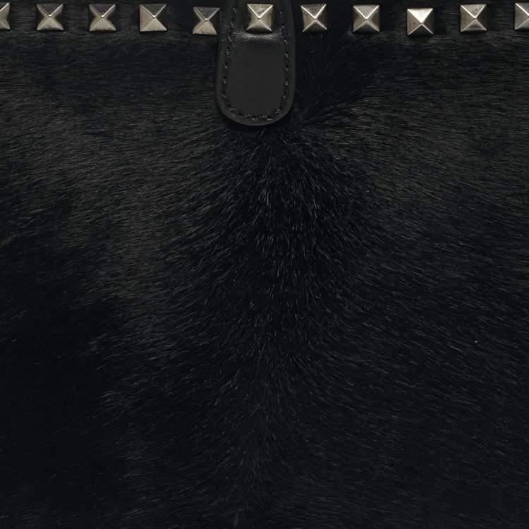 Pre Owned Valentino Rockstud Frame Black Calfhair and Leather Bag