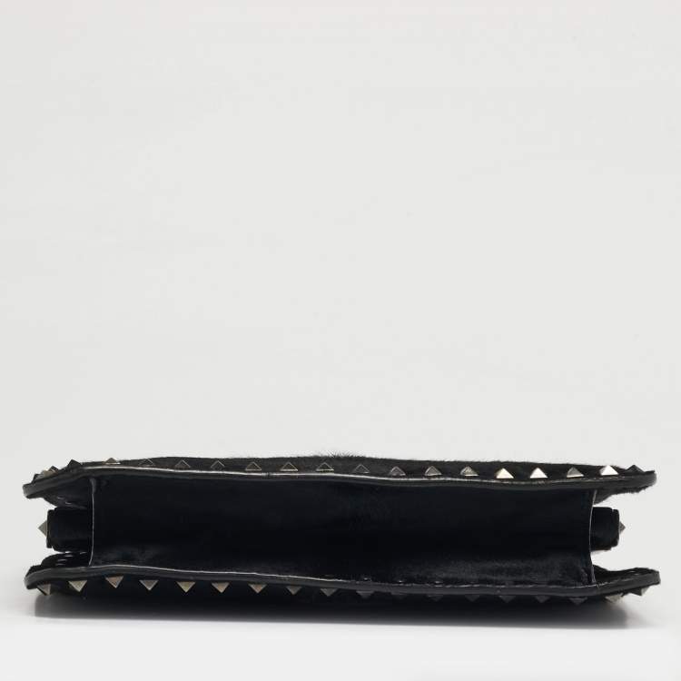 Pre Owned Valentino Rockstud Frame Black Calfhair and Leather Bag