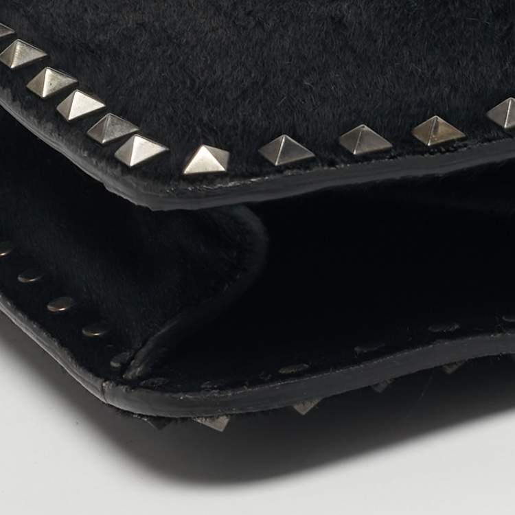 Pre Owned Valentino Rockstud Frame Black Calfhair and Leather Bag