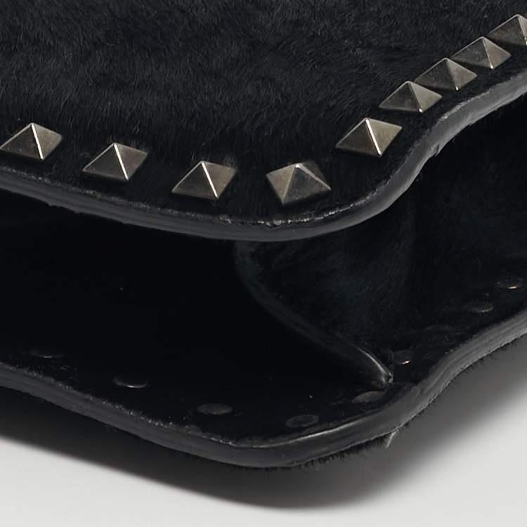 Pre Owned Valentino Rockstud Frame Black Calfhair and Leather Bag