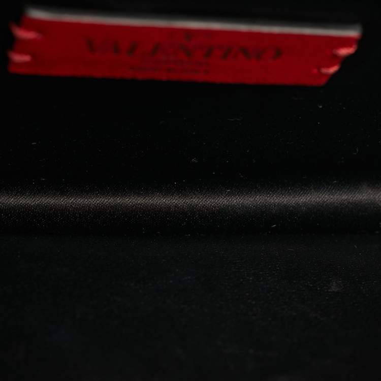 Pre Owned Valentino Black/White Leather VLOGO Inlay Chain Crossbody Bag