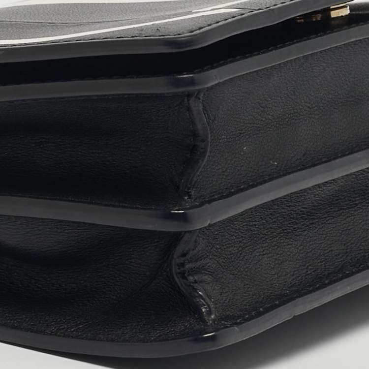 Pre Owned Valentino Black/White Leather VLOGO Inlay Chain Crossbody Bag