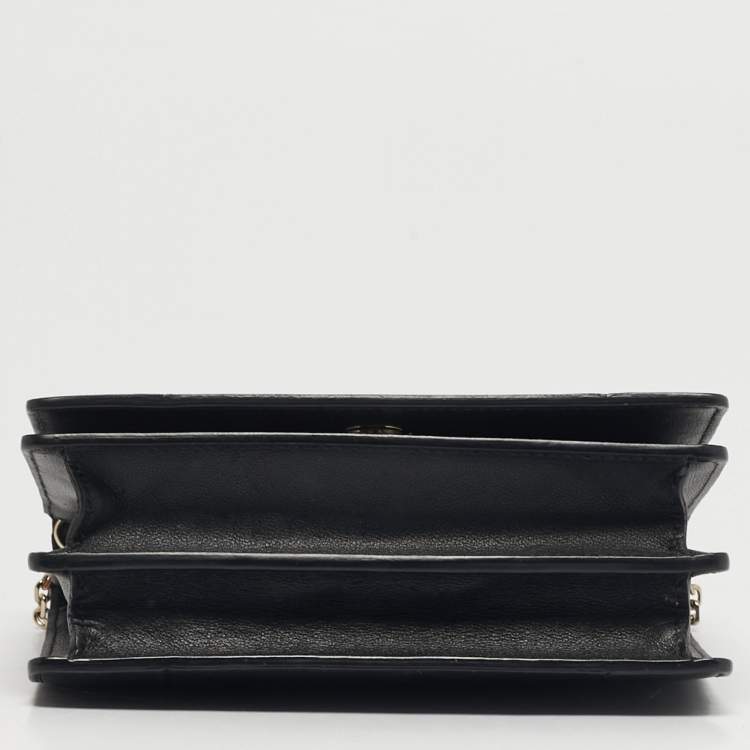 Pre Owned Valentino Black/White Leather VLOGO Inlay Chain Crossbody Bag