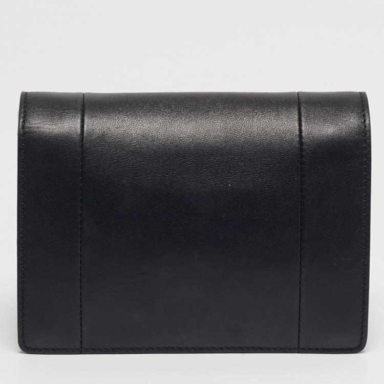 Pre Owned Valentino Black/White Leather VLOGO Inlay Chain Crossbody Bag