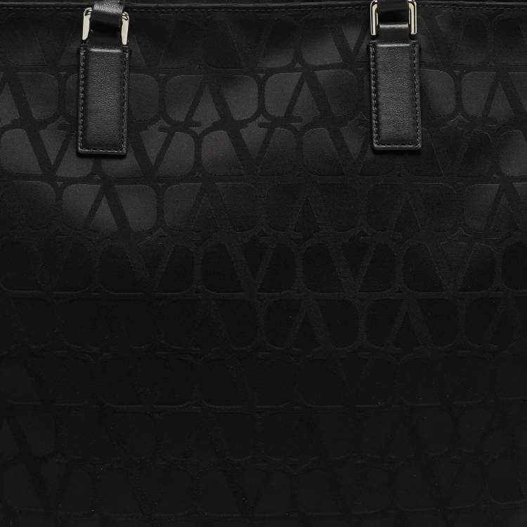 Pre Owned Valentino Black Iconograph Fabric and Leather Tote