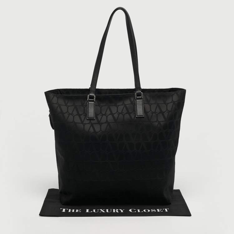 Pre Owned Valentino Black Iconograph Fabric and Leather Tote