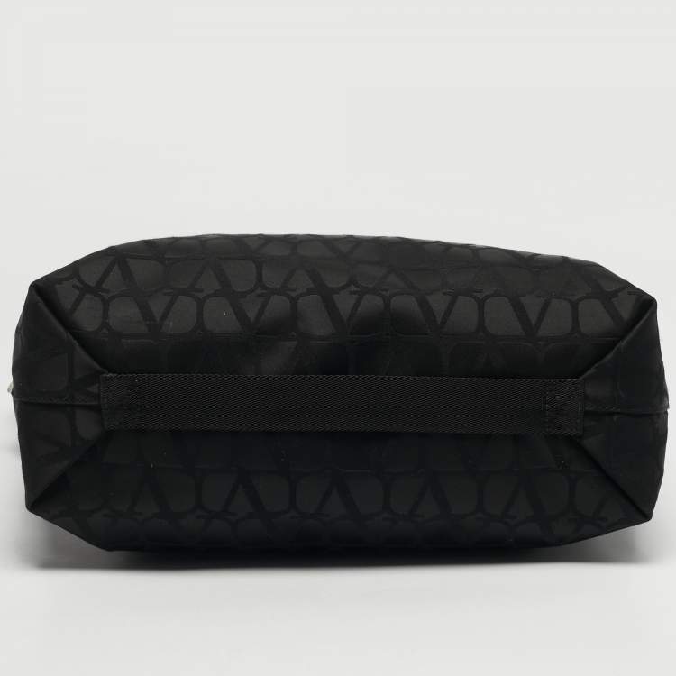 Pre Owned Valentino Black Iconograph Fabric and Leather Tote
