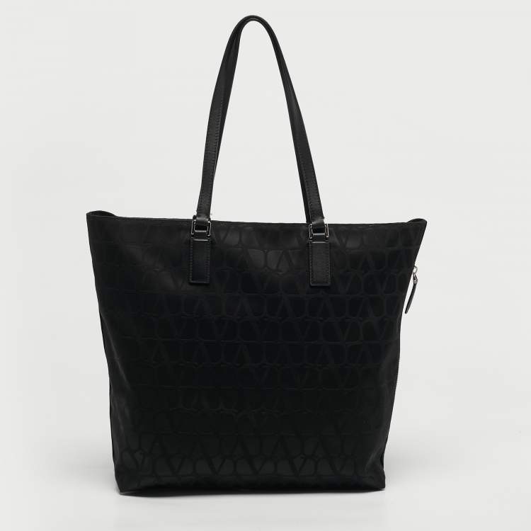 Pre Owned Valentino Black Iconograph Fabric and Leather Tote