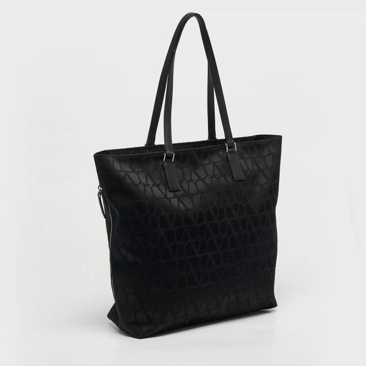 Pre Owned Valentino Black Iconograph Fabric and Leather Tote