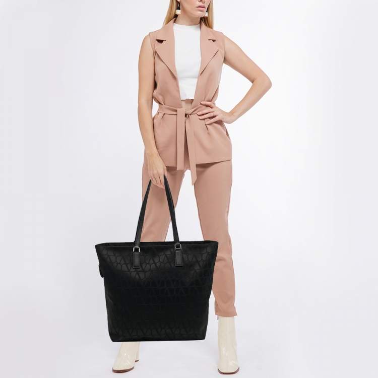 Pre Owned Valentino Black Iconograph Fabric and Leather Tote